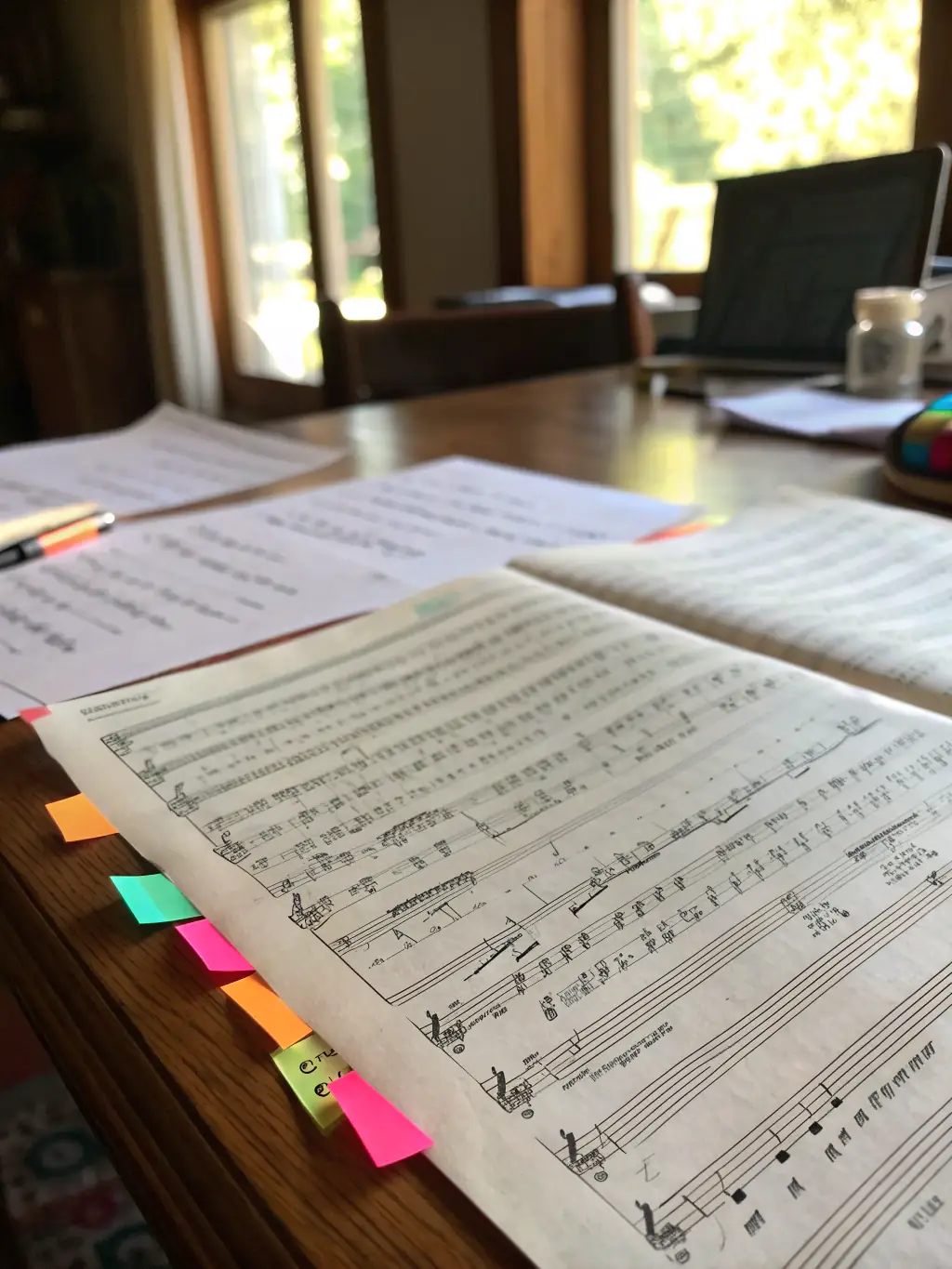 A close-up shot of sheet music on an organ console, highlighting the complexity and artistry involved in playing the organ.